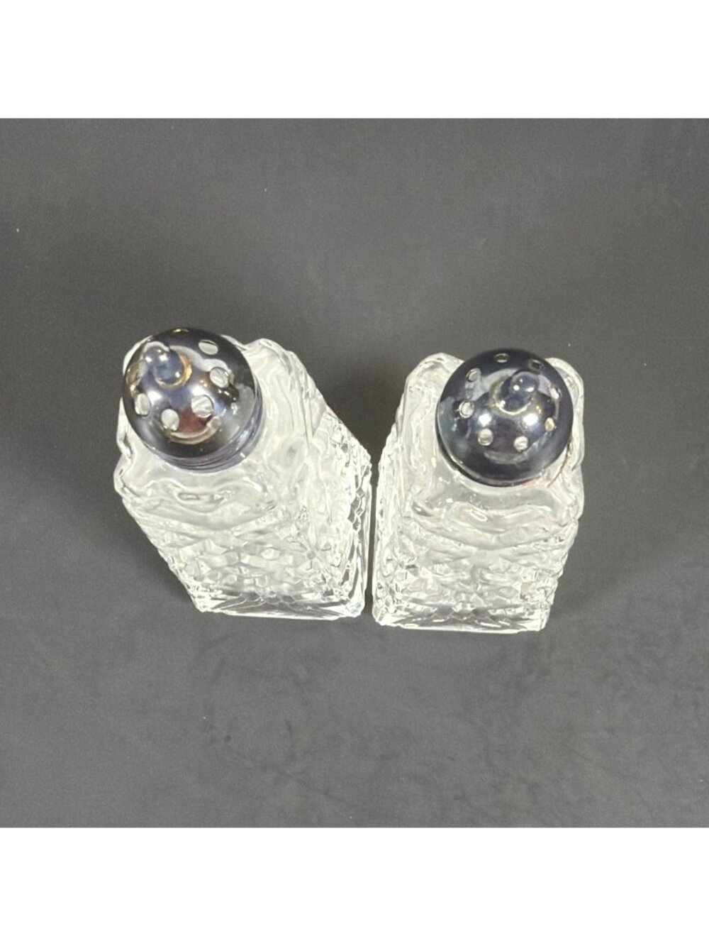 VTG 50s Crystal Salt Pepper Shakers Heavy Cut Glass Diamond Pattern AS IS Parts - Picture 8 of 14